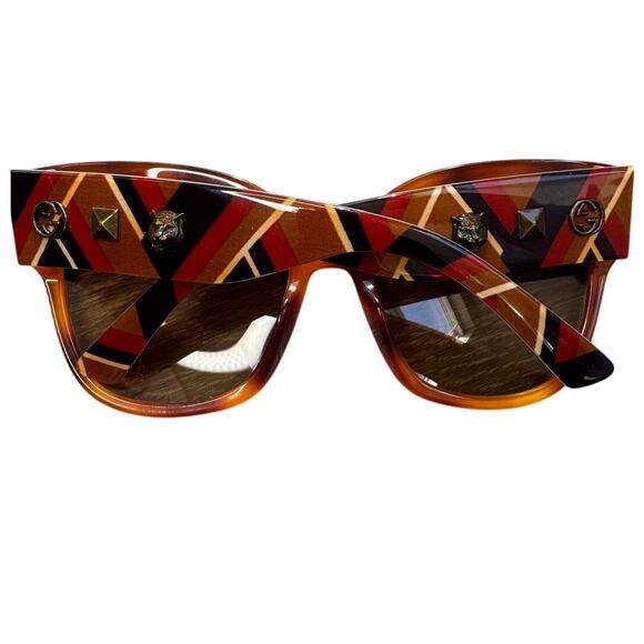 Gucci GG0059S 003 Cat Eye Sunglasses Tortoise Stripe Studded Arms - Picture 4 of 10